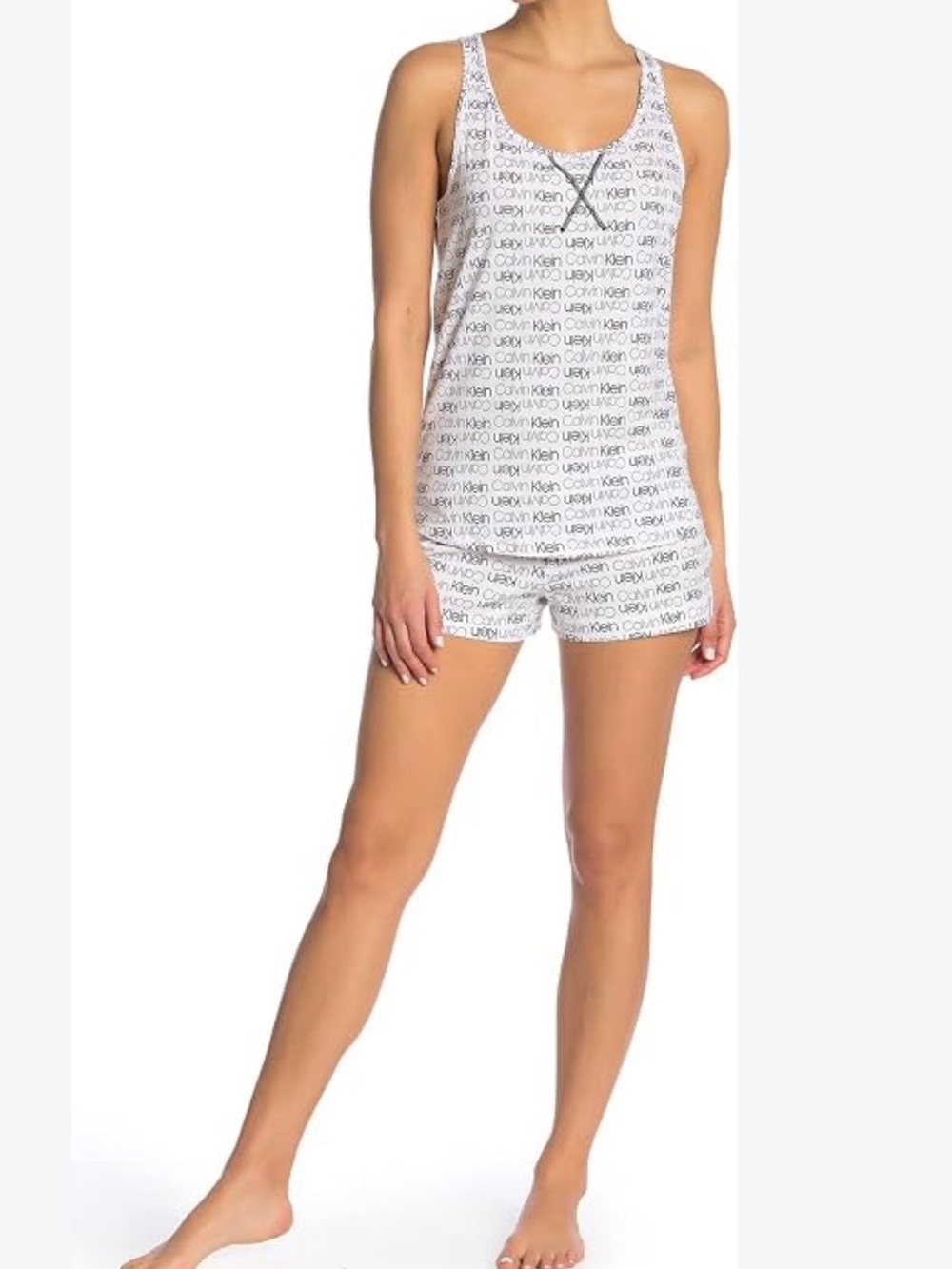 Calvin Klein White & Black Logo Tank and Shorts Sleep Set